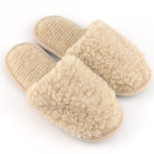 Wool Slip-on Slippers Women Ladies Beige Color Merino Sheep Natural Multiple Sizes image 1