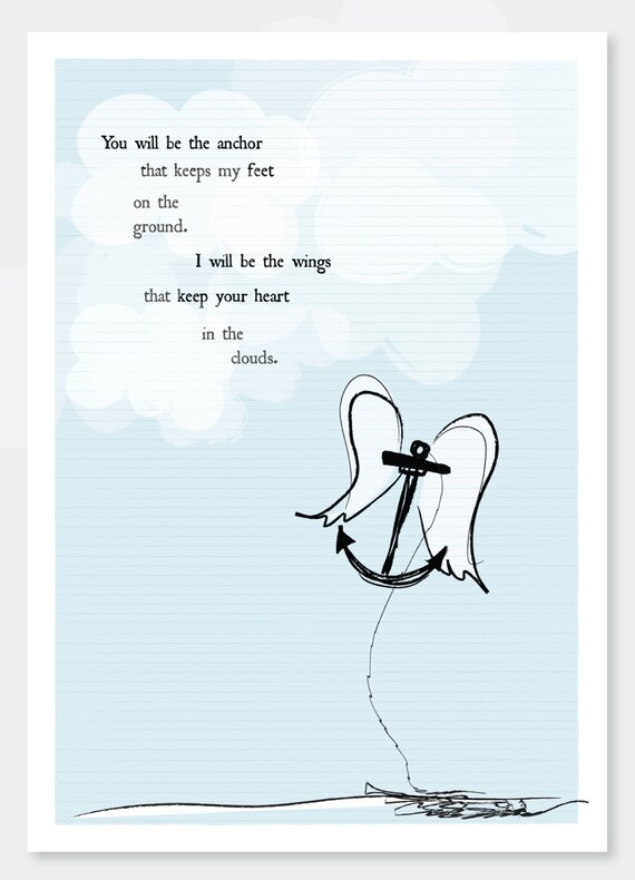 Items similar to Anchor with Wings A4 art print and illustration