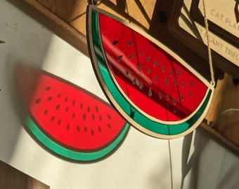 Watermeloen Zonnevanger Raam Hangend Lasergesneden Gebrandschilderd Glas Acryl Muurdecoratie Fruitcollectie