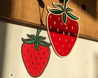 Strawberry Sun Catcher Window Hanging Laser Cut Stained Glass Acrylic Wall Decor Fruit Collection