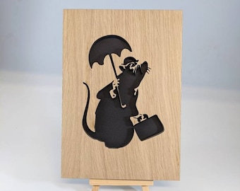 Banksy Graffiti Umbrella Rat Wooden Stencil Frame