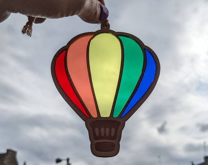 Gay Pride Sun Catcher Hot Air Balloon Window Decoration Faux Stained Glass