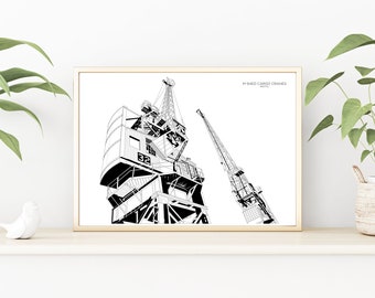 M Shed Cranes Bristol Harbour - Line Art - Giclee Prints - Wenskaarten - Ansichtkaarten
