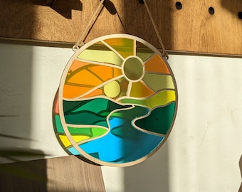 Landscape Sun Catcher Window Hanging Laser Cut Stained Glass Acrylic Wall Decor