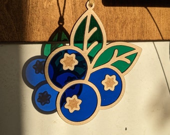 Blueberry Sun Catcher Window Hanging Laser Cut Stained Glass Acrylic Wall Decor Fruit Collection