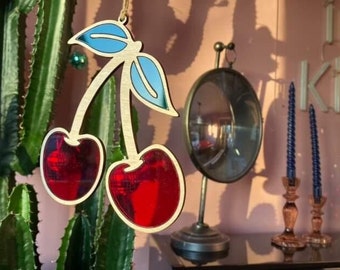 Cherry Sun Catcher-venster hangend nep-gebrandschilderd glas, lasergesneden acryl