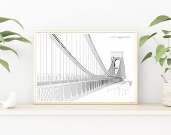 Clifton Suspension Bridge Bristol - Line Art - Giclee Prints - Wenskaarten - Ansichtkaarten