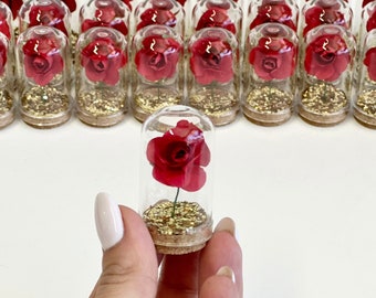 Red Wedding Favors for Guests, Beauty and the Best Party Favors, Glass Cloche Rose Dome Favors, Bulk Wholesale Favors Souvenirs Promo Gifts
