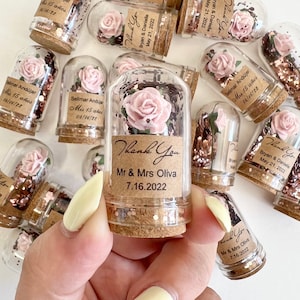Pink Rose Gold Wedding Favors for Guests, Personalized Party Favors, Custom Rose Dome Favors, Beauty and the Beast Bulk Baby Shower Gifts