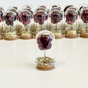 Burgundy Wedding Favors for Guests, Beauty and the Best Party Favors, Glass Cloche Rose Dome Favors, Bulk Wholesale Favors Souvenirs Gifts