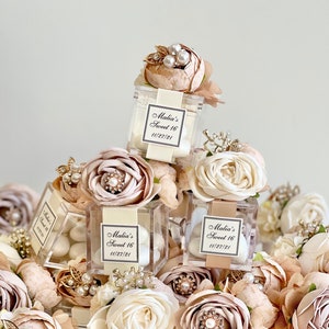 Cadeaux de mariage tons beiges pour invités, boîte de bonbons de luxe, cadeaux de fête élégance, cadeau de fiançailles blush personnalisé, mariage classique