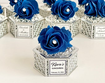 10 pcs Royal Blue Wedding Favors Boxes pour les invités, Fiançailles Party Favors, Custom Quinceañera Favors pour les invités, Bride Shower Gifts