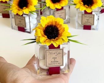 5 unidades de recuerdos de boda con girasoles, recuerdos de boda, cajas de recuerdos, detalles para invitados, boda rústica, recuerdos de fiesta, recuerdos personalizados, rústico
