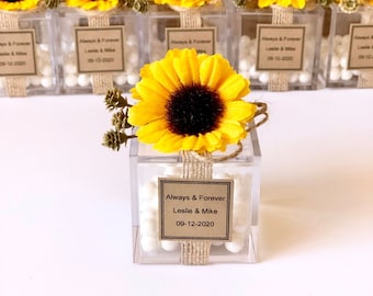 5 unidades de recuerdos de boda con girasoles, recuerdos de boda, cajas de recuerdos, detalles para invitados, boda rústica, recuerdos de fiesta, recuerdos personalizados, rústico