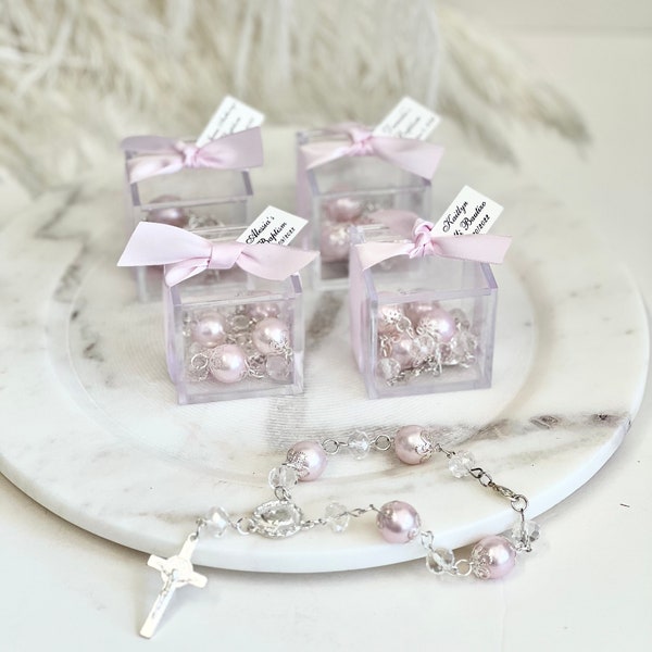 12 pcs Rosary Baptism Favors, Christening Favors Gift Boxes, Cross Favors, Custom First Communion Souvenirs, Personalized Baptism Gifts