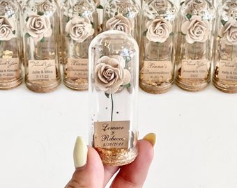 10 pcs Tan Wedding Favors for Guests, Rose Dome Favors, Personalized Party Gifts, Beauty and the Beast Custom Favors, Rustic Favors Gifts