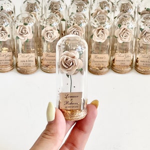 Lembrancinhas de casamento em tom bronzeado para convidados, lembrancinhas de cúpula de rosas, presentes de festa personalizados, lembrancinhas personalizadas de A Bela e a Fera, lembrancinhas rústicas em massa
