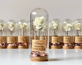 Bulk Party Favors for Guests, Personalized Wedding Favors, Cloche Glass Dome Custom Favors, Beauty and the Beast Favors, Sweet 16 Gifts