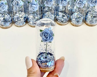 Sky Blue Wedding Favors for Guests, Beauty and the Best Party Favors, Glass Cloche Rose Dome, Bulk Wholesale Favors Souvenirs Promo Gifts