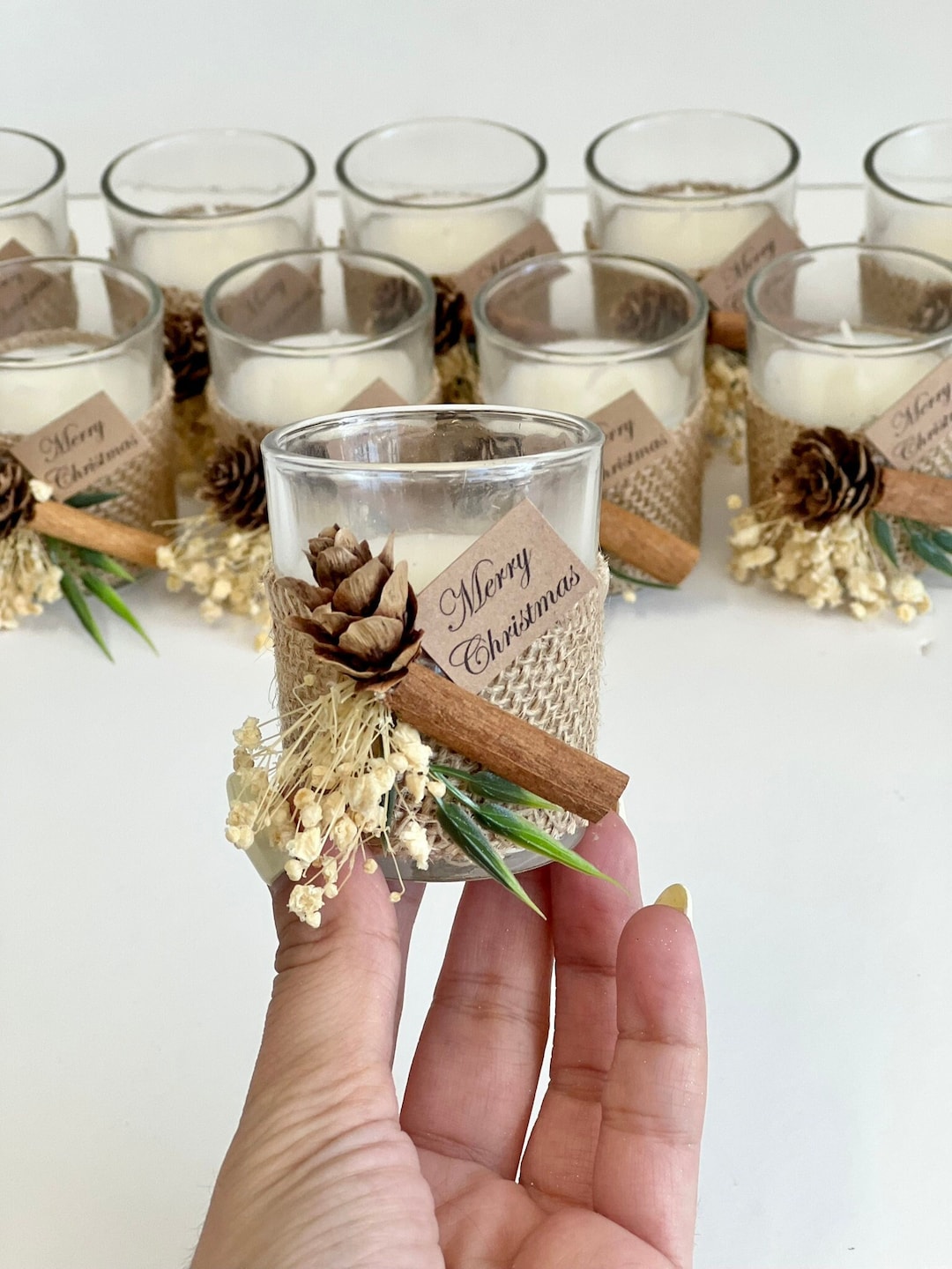 10 Pcs Christmas Custom Candle Favors, Winter Wedding Favors for Guests