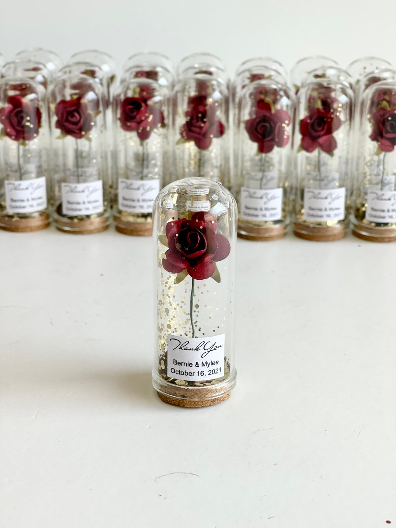 10 pcs Favors for Guests, Wedding Party Favors, Dome Custom Favors, Beauty and the Beast Gifts, Personalized Burgundy Bride Shower Favors image 3