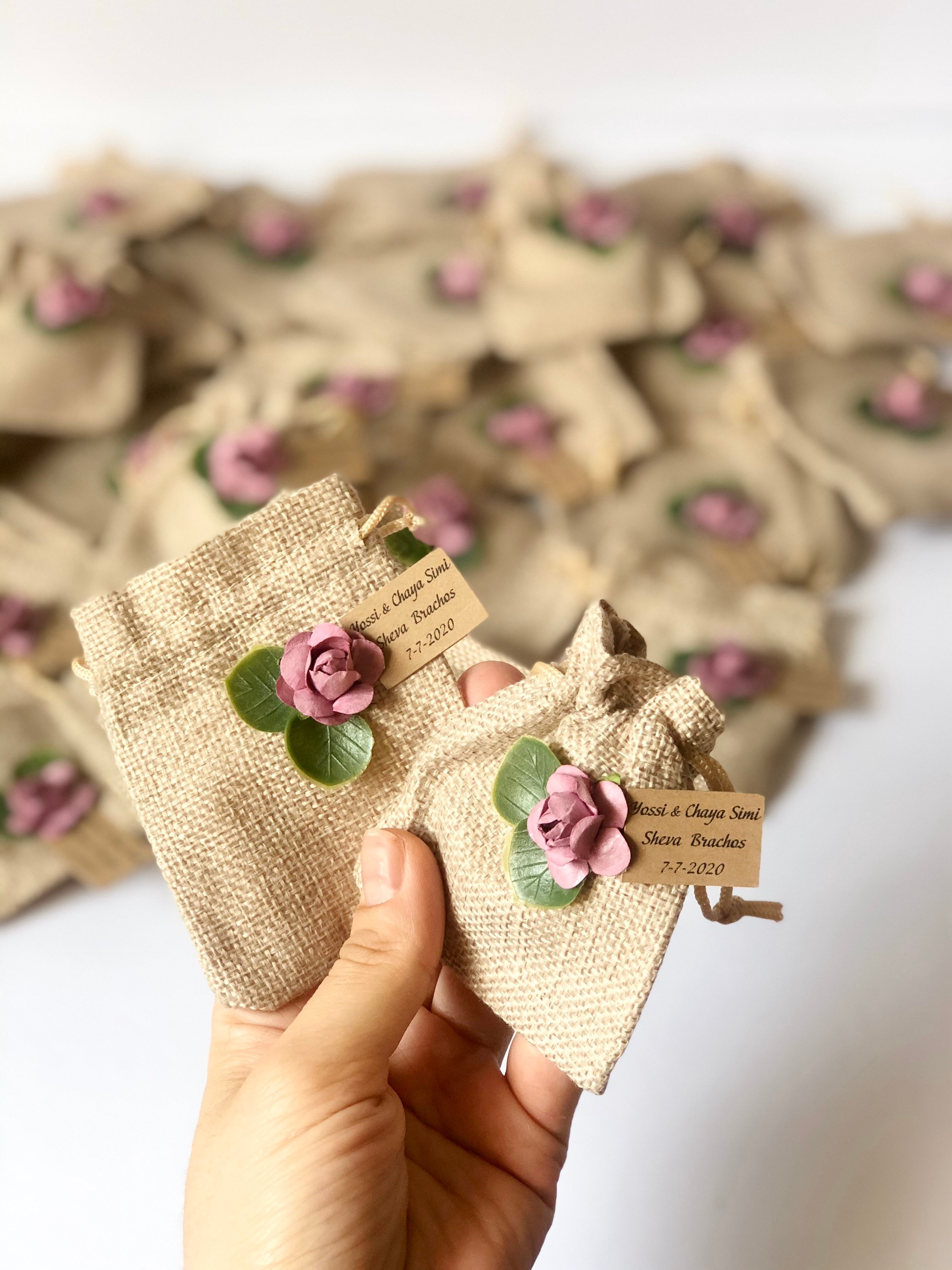 Bulk Burlap Bag Favors, Personalized Wedding Favors for Guests, Custom Rustic Favors, Thank You Gifts, Baby Shower Mauve Party Favors