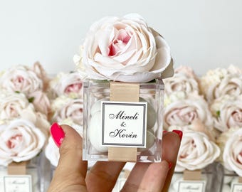 5 pcs Elegant Party Favor Box – Custom Acrylic Gift Box with Flower – Personalized Guest Favors– Wedding, Baptism, Birthday, Event Souvenirs