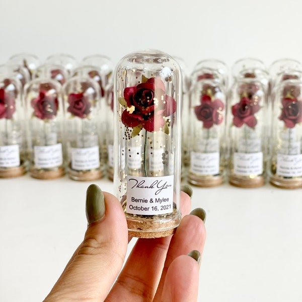 10 pcs Favors for Guests, Wedding Party Favors, Dome Custom Favors, Beauty and the Beast Gifts, Personalized Burgundy Bride Shower Favors
