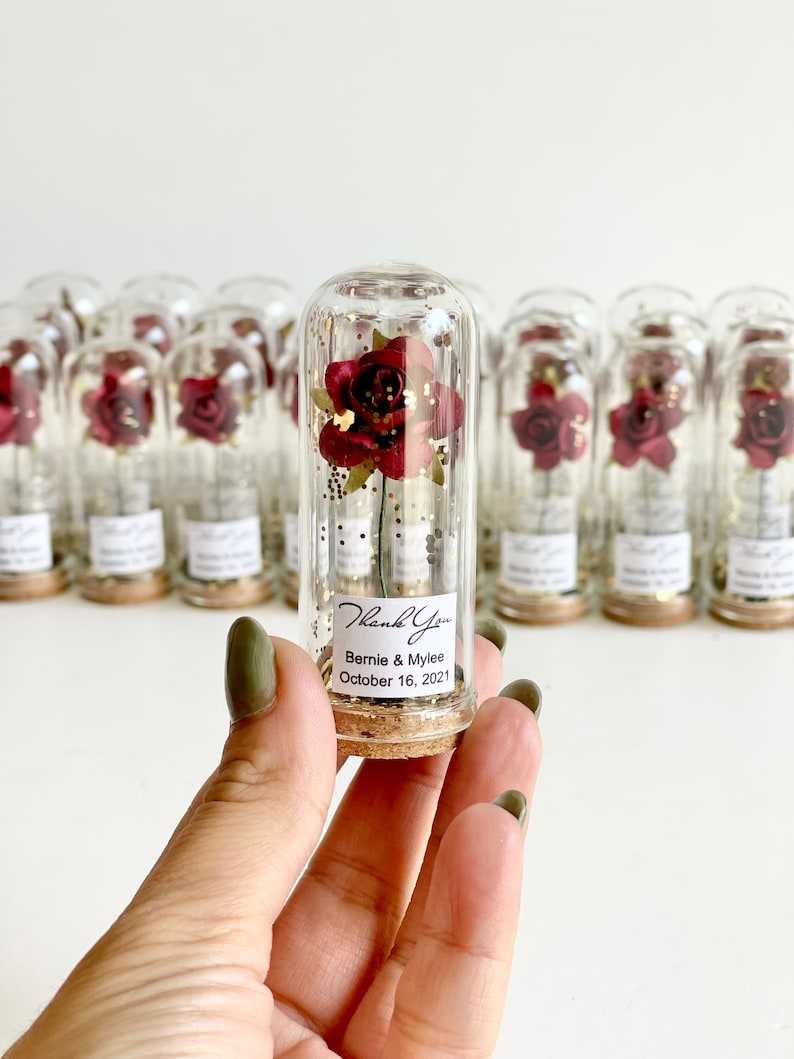 10 pcs Favors for Guests, Wedding Party Favors, Dome Custom Favors, Beauty and the Beast Gifts, Personalized Burgundy Bride Shower Favors image 1