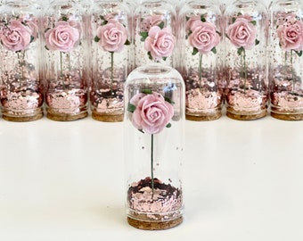 Pink Wedding Favors for Guests, Beauty and the Best Party Favors, Glass Cloche Rose Dome Favors, Bulk Wholesale Favors Souvenirs Promo Gifts