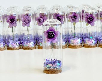 Lilac Wedding Favors for Guests, Beauty and the Best Party Favors, Glass Cloche Rose Dome, Bulk Wholesale Favors Souvenirs Promo Gifts