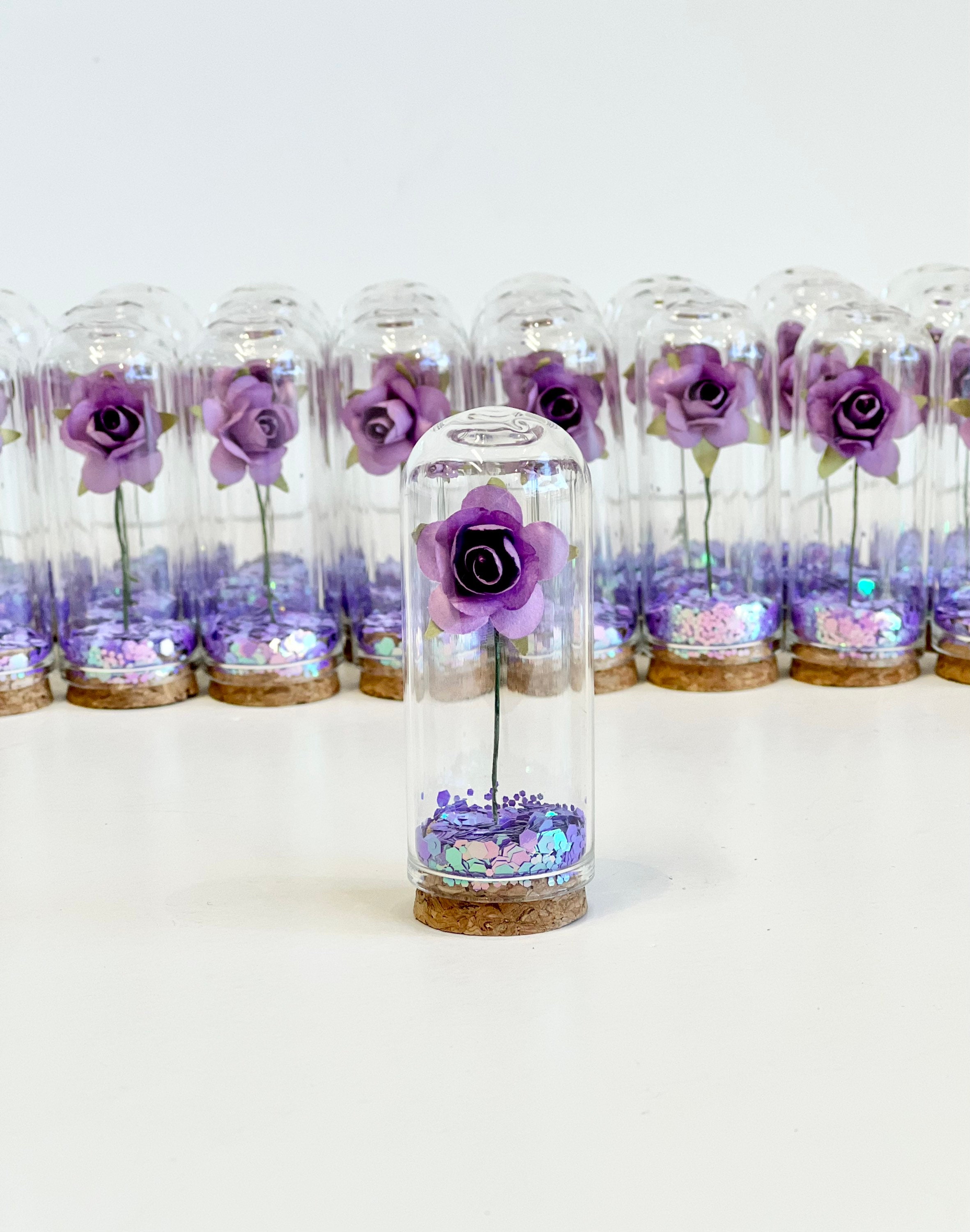 Lilac Wedding Favors for Guests, Beauty and the Best Party Favors, Glass Cloche Rose Dome, Bulk Wholesale Favors Souvenirs Promo Gifts