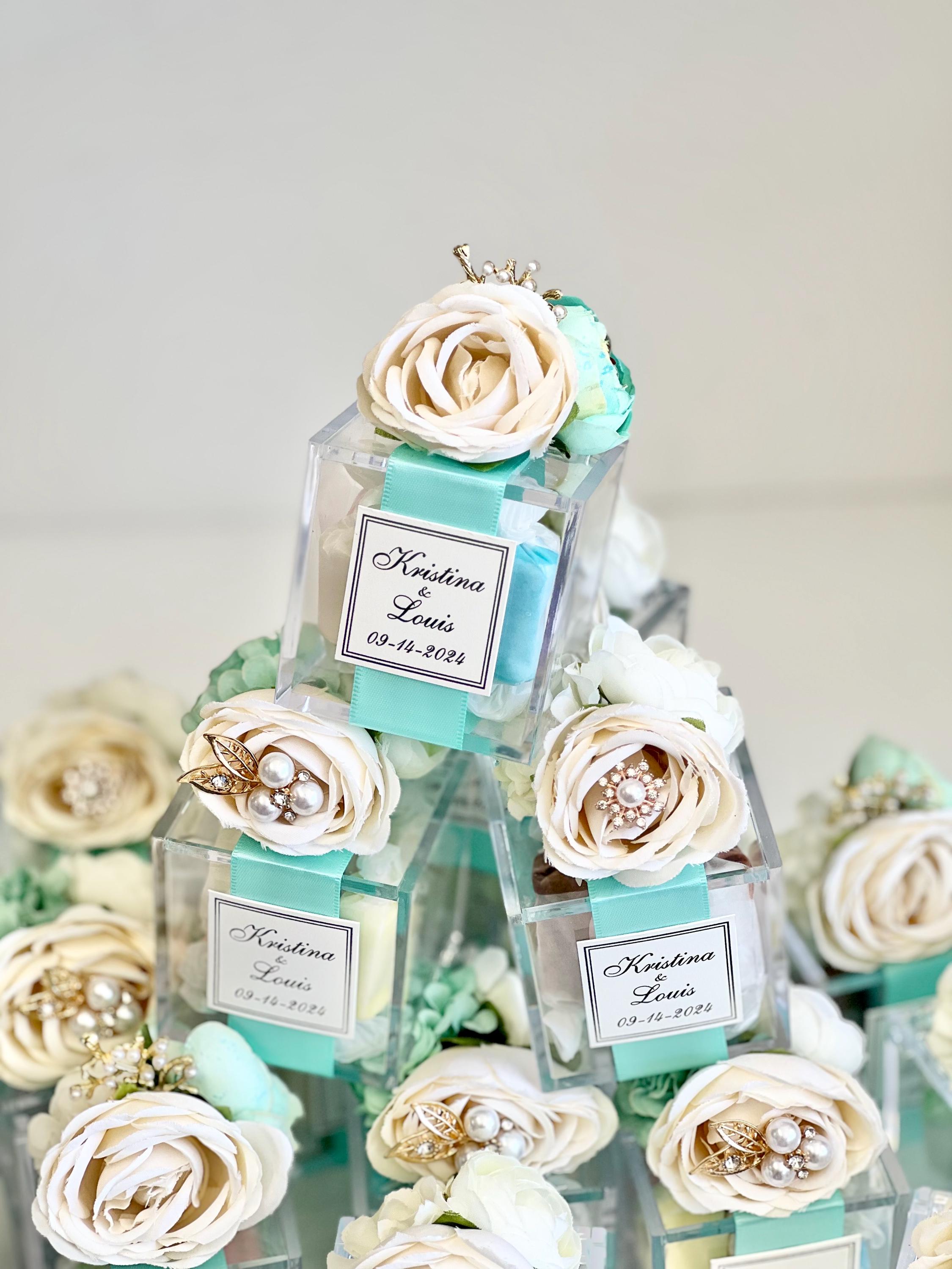 Türkise Hochzeitsgeschenkboxen, Elegante Hochzeitsgeschenke für Gäste, Luxuriöse Partygeschenke, Individuelle Gastgeschenke, personalisiertes Quinceanera-Geschenk
