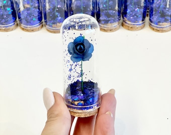 Royal Blue Wedding Favors for Guests, Beauty and the Best Party Favors, Glass Cloche Rose Dome Favors, Bulk Wholesale Favors Souvenirs Gifts