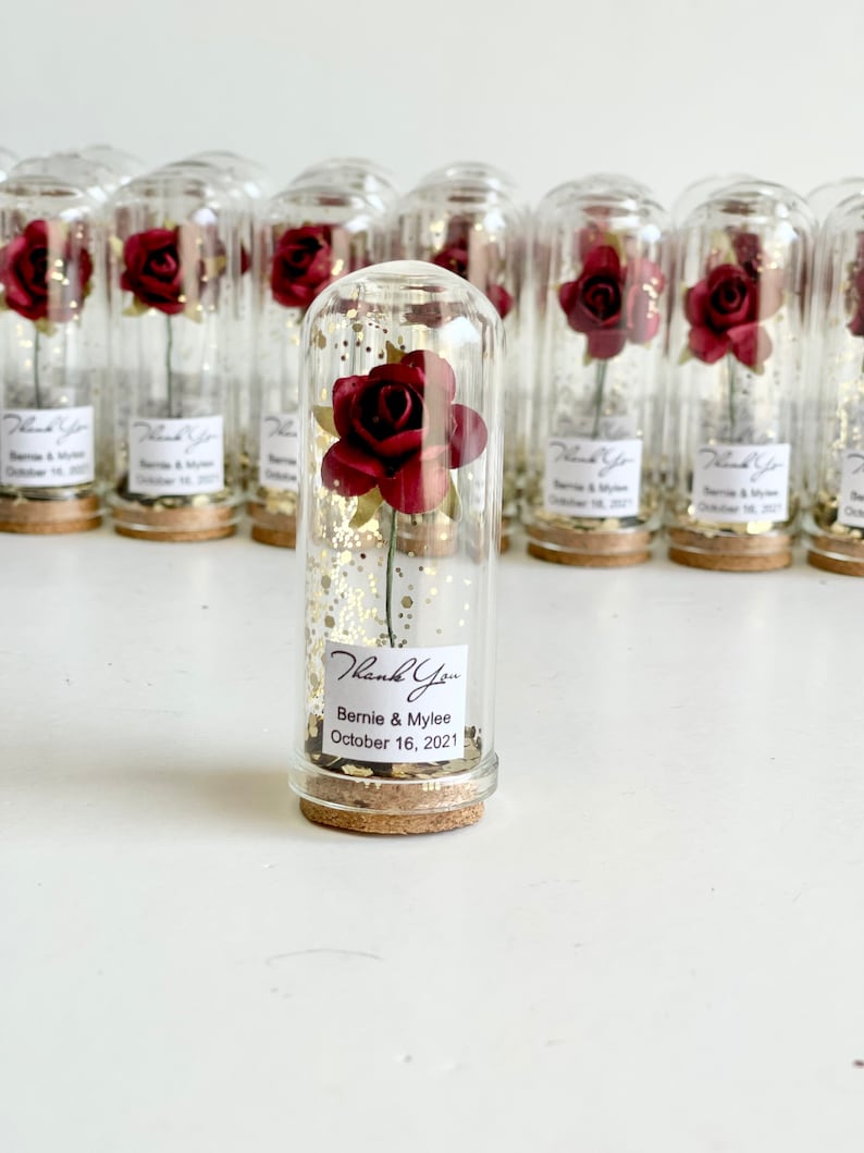 10 pcs Favors for Guests, Wedding Party Favors, Dome Custom Favors, Beauty and the Beast Gifts, Personalized Burgundy Bride Shower Favors image 4