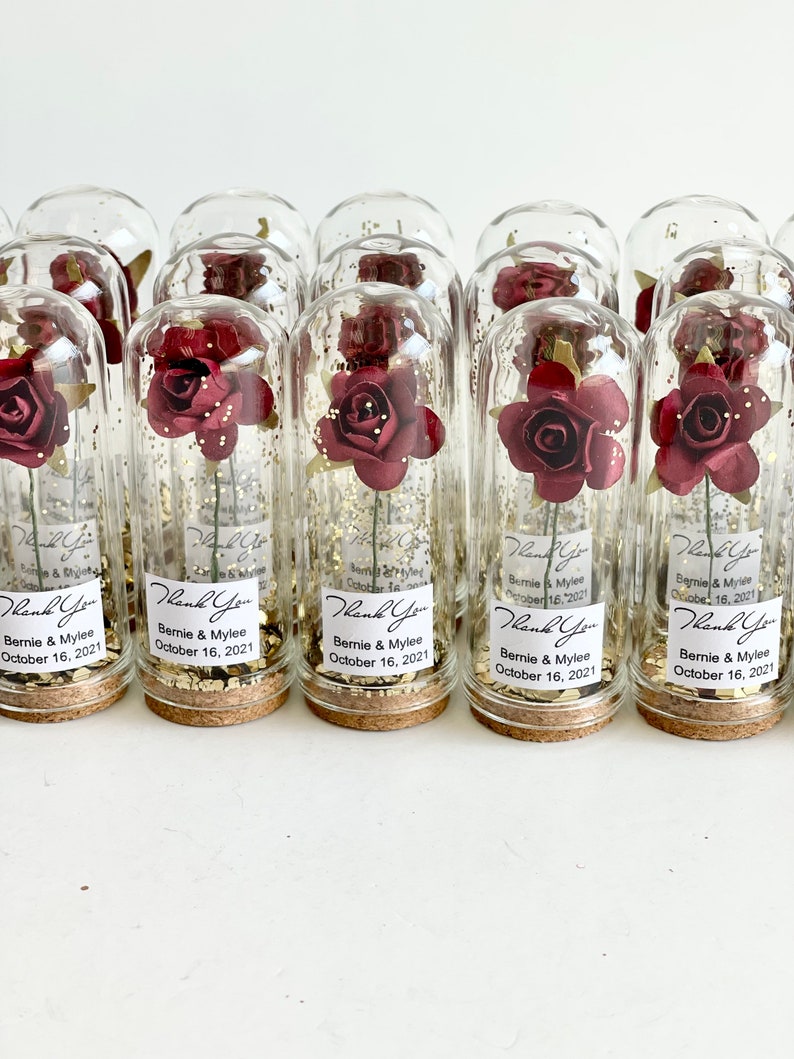 10 pcs Favors for Guests, Wedding Party Favors, Dome Custom Favors, Beauty and the Beast Gifts, Personalized Burgundy Bride Shower Favors image 5