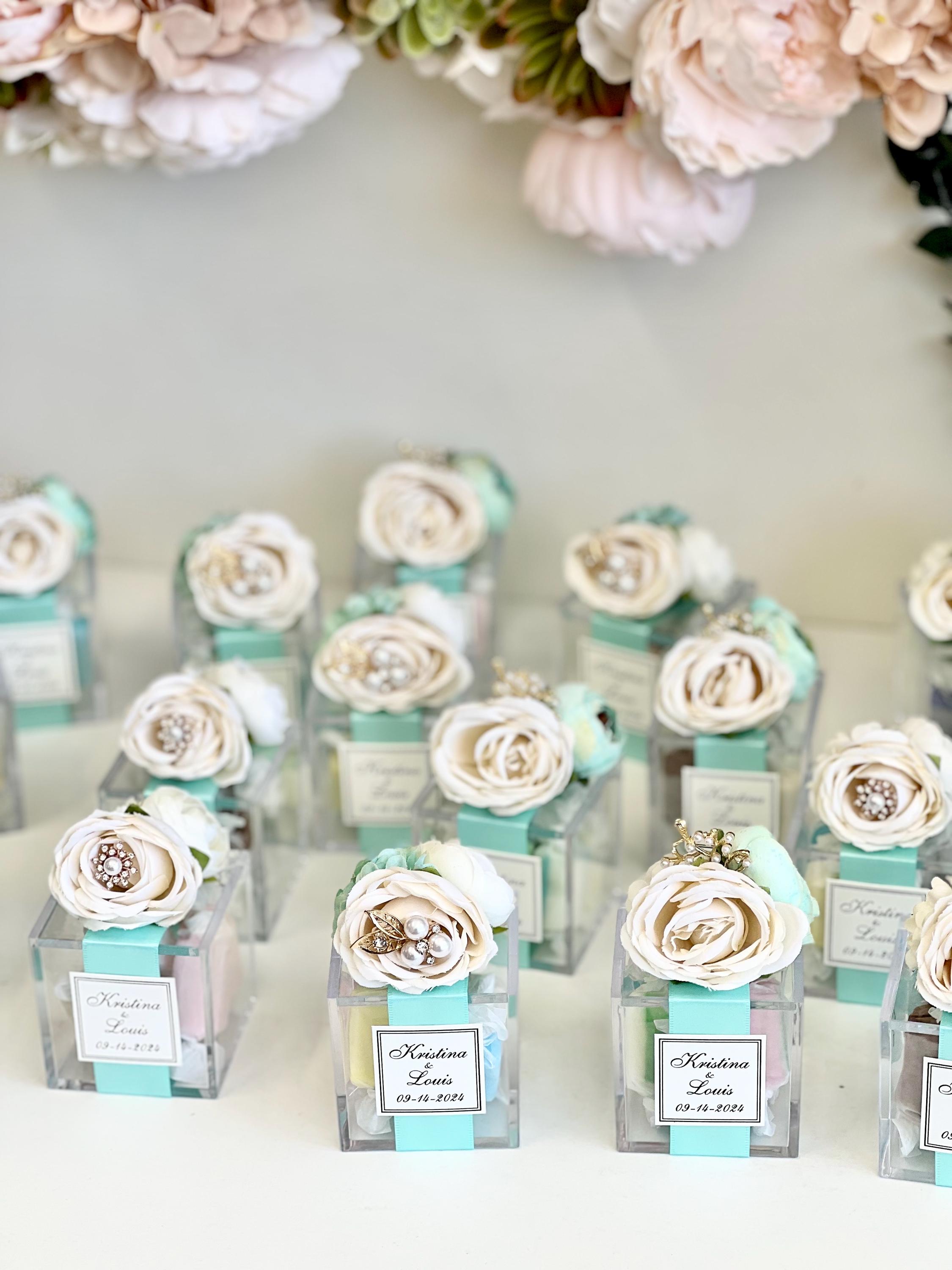 Türkise Hochzeitsgeschenkboxen, Elegante Hochzeitsgeschenke für Gäste, Luxuriöse Partygeschenke, Individuelle Gastgeschenke, personalisiertes Quinceanera-Geschenk
