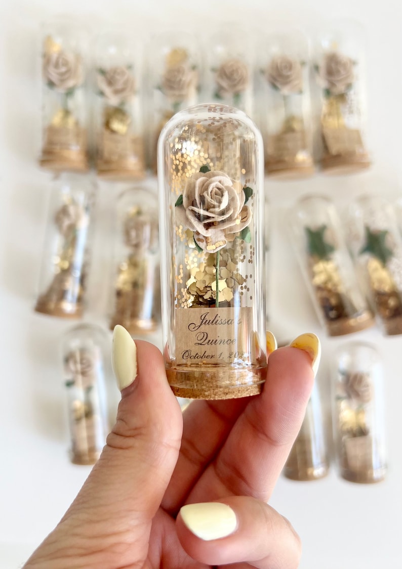 10 pcs Tan Wedding Favors for Guests, Rose Dome Favors, Personalized Party Gifts, Beauty and the Beast Custom Favors, Rustic Favors Gifts image 9