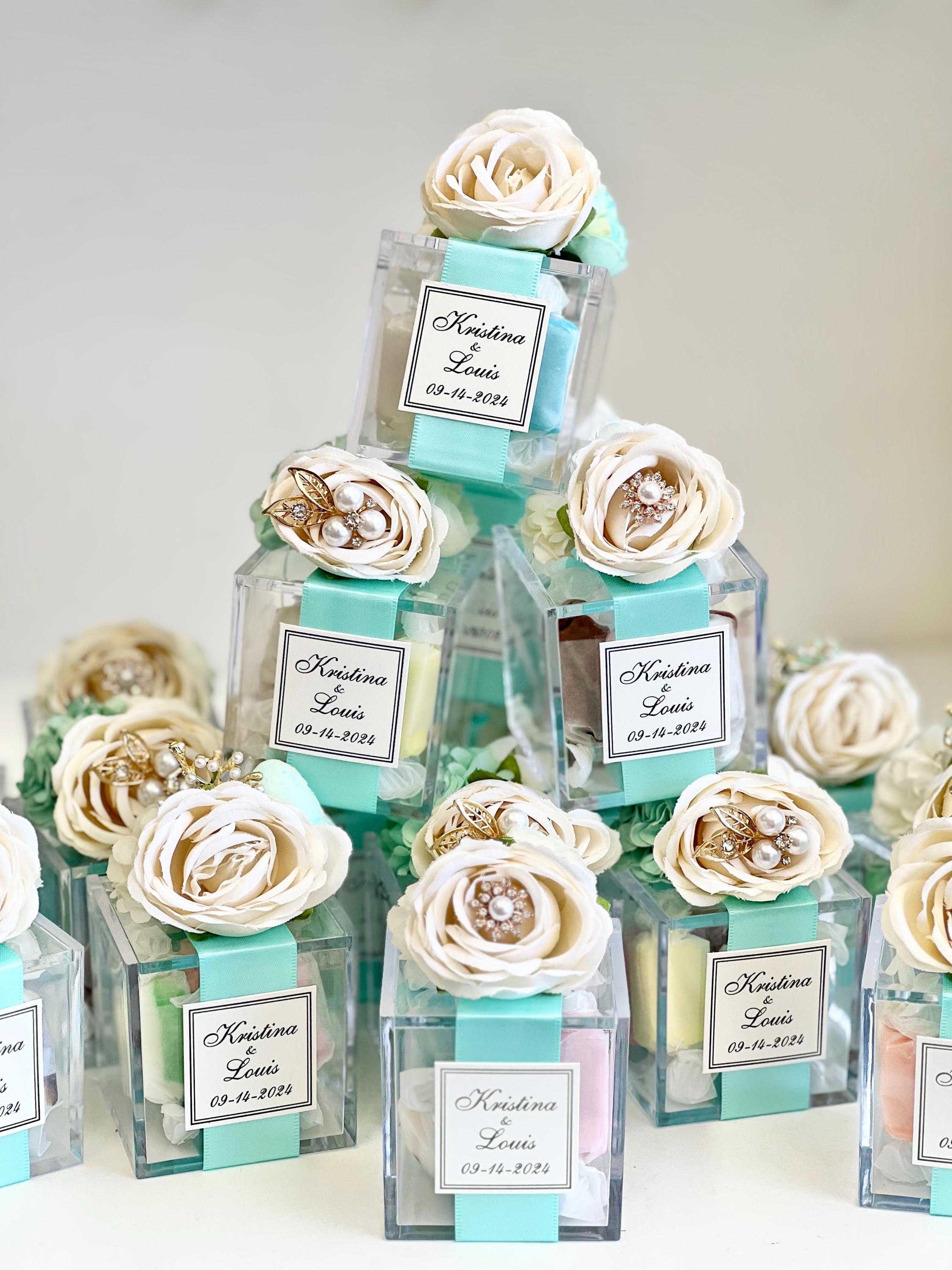 Türkise Hochzeitsgeschenkboxen, Elegante Hochzeitsgeschenke für Gäste, Luxuriöse Partygeschenke, Individuelle Gastgeschenke, personalisiertes Quinceanera-Geschenk