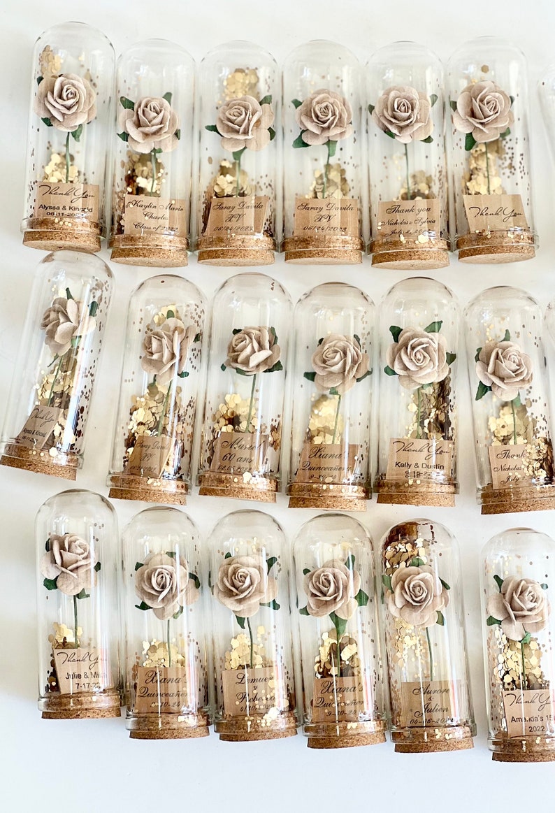 10 pcs Tan Wedding Favors for Guests, Rose Dome Favors, Personalized Party Gifts, Beauty and the Beast Custom Favors, Rustic Favors Gifts image 5