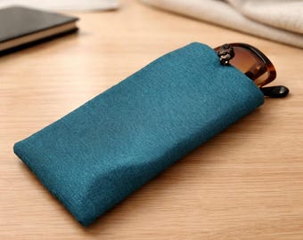 Teal Silk Eyeglass Case: Sunglasses Pouch with Knot Closure