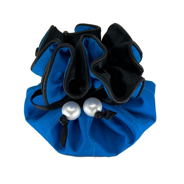 Dupioni Silk Drawstring Jewelry Pouch, 8 Pockets, Turquoise (Silk) + Black (Satin)