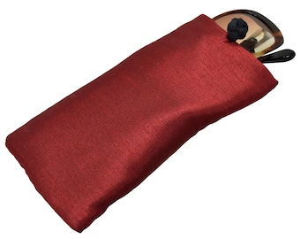 Soft Eyeglass Case (Sunglasses Pouch), Knot and Loop Closure, Poly Dupioni Silk and Raw Thai Silk, Maroon and Black