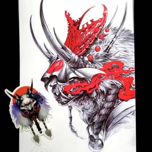 Póster con impresión giclée y pegatinas del demonio japonés Oni