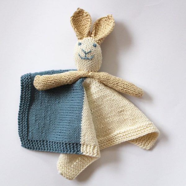 Baby security blanket from organic cotton - Eco friendly baby toy bunny- hand knit baby teething toy - baby shower gift - organic baby toy
