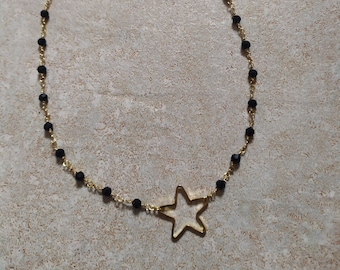 Collier chaîne coquillage acier noir et doré esprit bohème