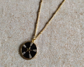 Gold-plated chain necklace pendant star black enamel