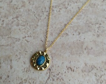 Turquoise stone steel pendant necklace