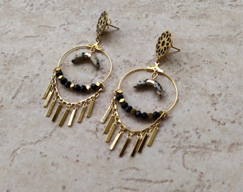 Creole earrings half moon boho style pampilles