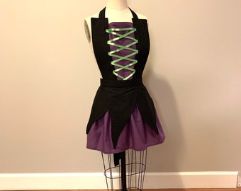 Skeleton Apron Halloween Pinafore Smock Retro Pocket Purple Black Orange Spooky Size XL
